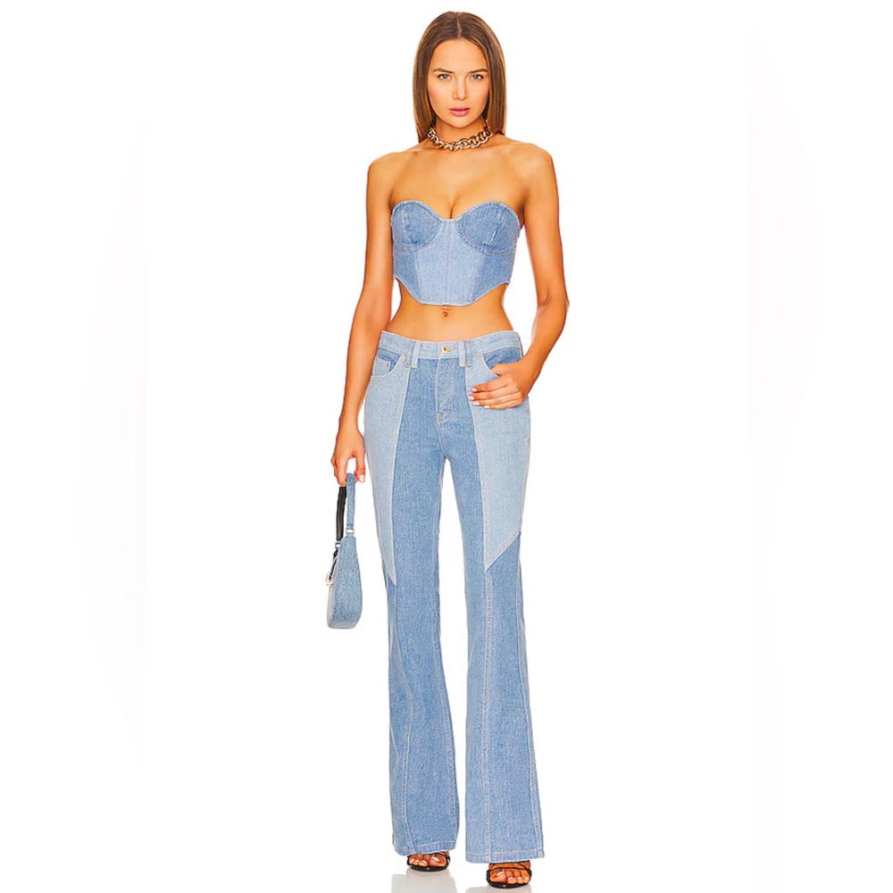 BNWT RETROFETE Patchwork Straight Bell Jeans 25